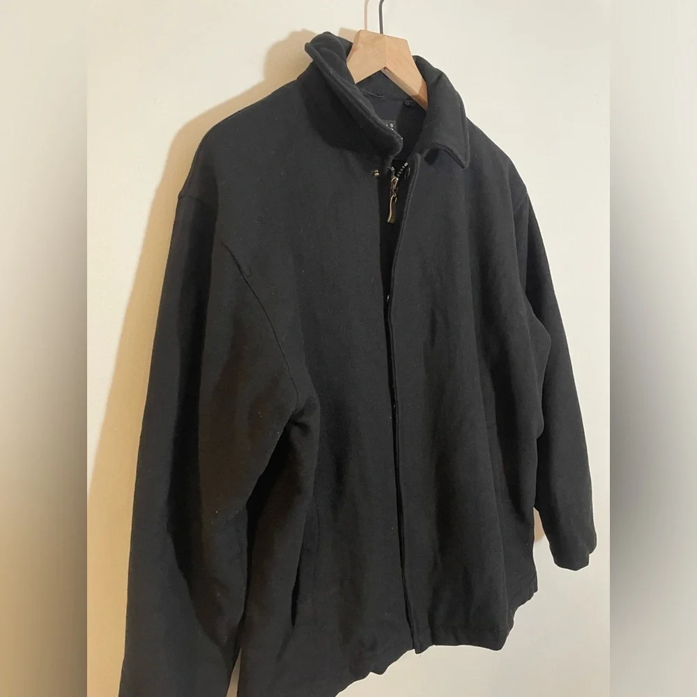 Perry Ellis Portfolio 100% Wool Mens Coat Jacket Size Med Black Quilted Lining